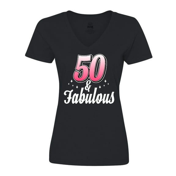 Inktastic 50 and Fabulous with Sparkles Women's V-Neck T-Shirt