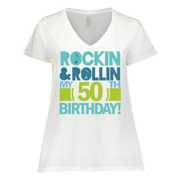 Inktastic 50th Birthday Rock N Roll Women's Plus Size V-Neck T-Shirt