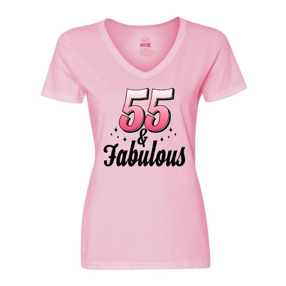 Inktastic 55 and Fabulous with Sparkles Women's V-Neck T-Shirt