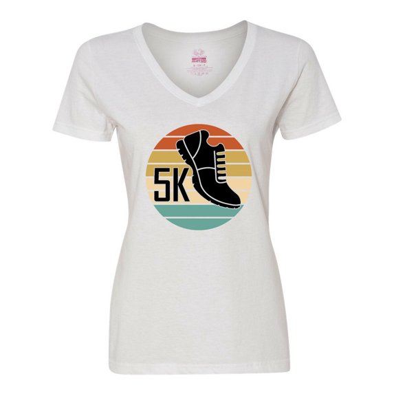 Inktastic 5K Race Running Retro Sunset Runner Women's V-Neck T-Shirt