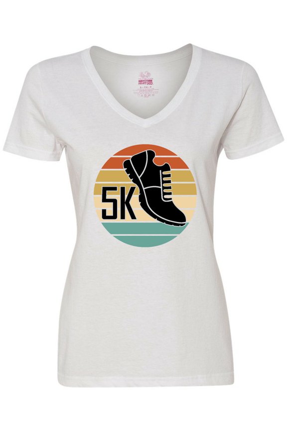 5K Race Running Retro Sunset Runner Women's V-Neck T-Shirt