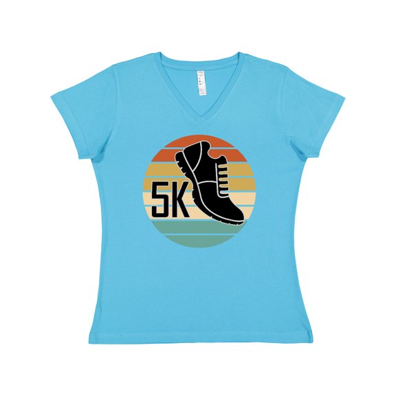 Inktastic 5K Race Running Retro Sunset Runner Women's V-Neck T-Shirt
