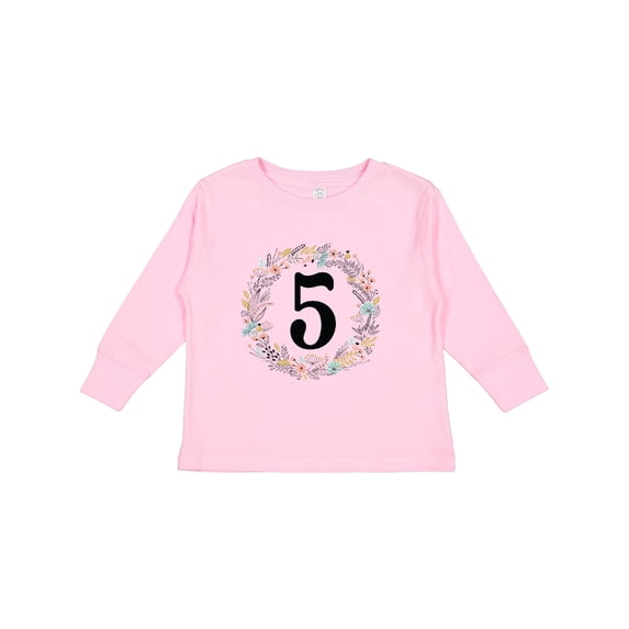 Inktastic 5th Birthday Flowered Wreath 5 Year Old Girl Girls Long Sleeve Toddler T-Shirt