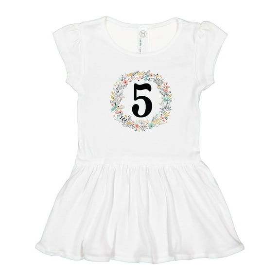 Inktastic 5th Birthday Flowered Wreath 5 Year Old Girl Girls Toddler Dress