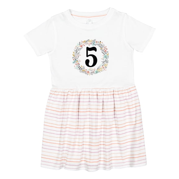 Inktastic 5th Birthday Flowered Wreath 5 Year Old Girl Girls Toddler Dress