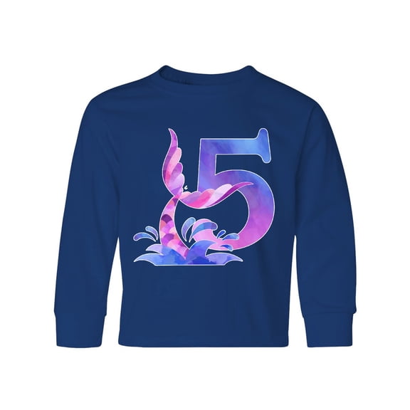 Inktastic 5th Birthday Mermaid Tail Long Sleeve Youth T-Shirt