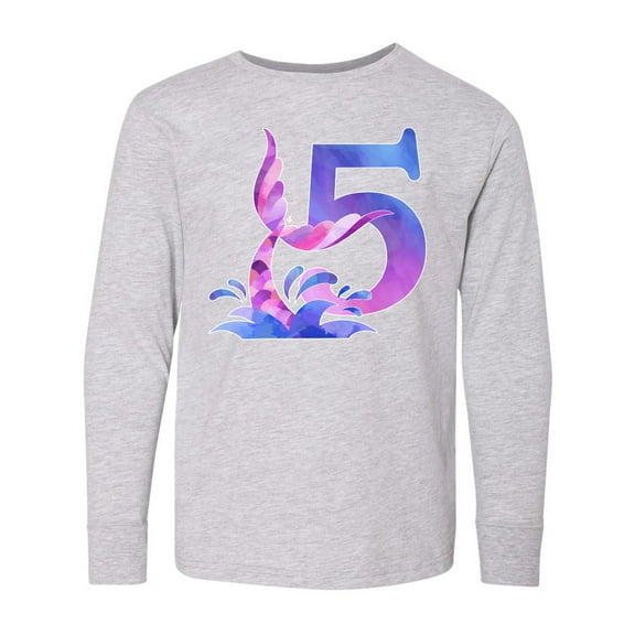 Inktastic 5th Birthday Mermaid Tail Long Sleeve Youth T-Shirt