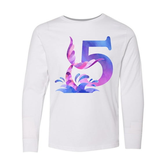 Inktastic 5th Birthday Mermaid Tail Long Sleeve Youth T-Shirt