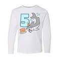thumbnail image 1 of Inktastic 5th Birthday Shark with Cake Long Sleeve Youth T-Shirt, 1 of 5