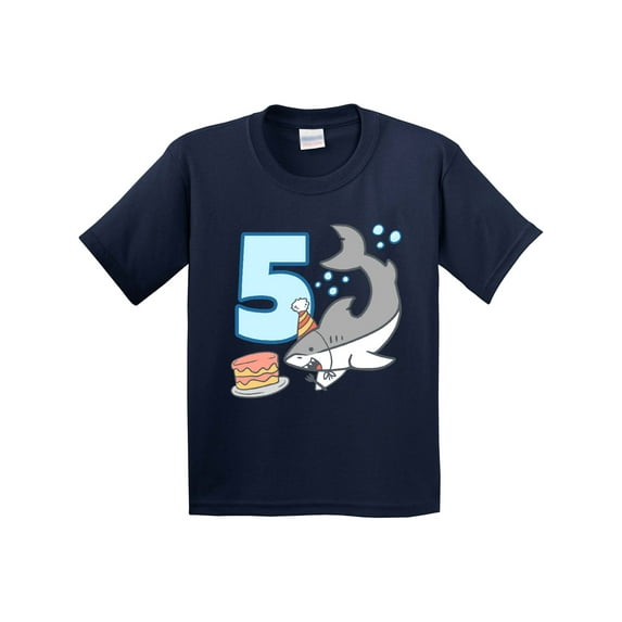 Inktastic 5th Birthday Shark with Cake Youth T-Shirt