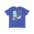 thumbnail image 1 of Inktastic 5th Birthday Shark with Cake Youth T-Shirt, 1 of 5