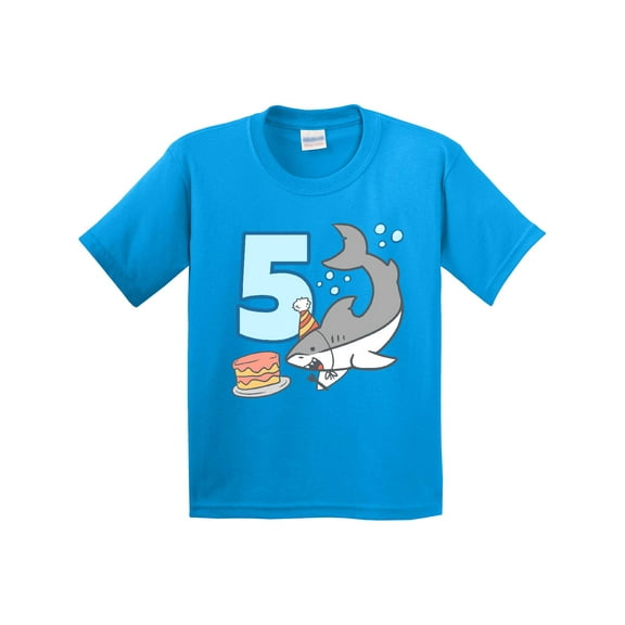 Inktastic 5th Birthday Shark with Cake Youth T-Shirt