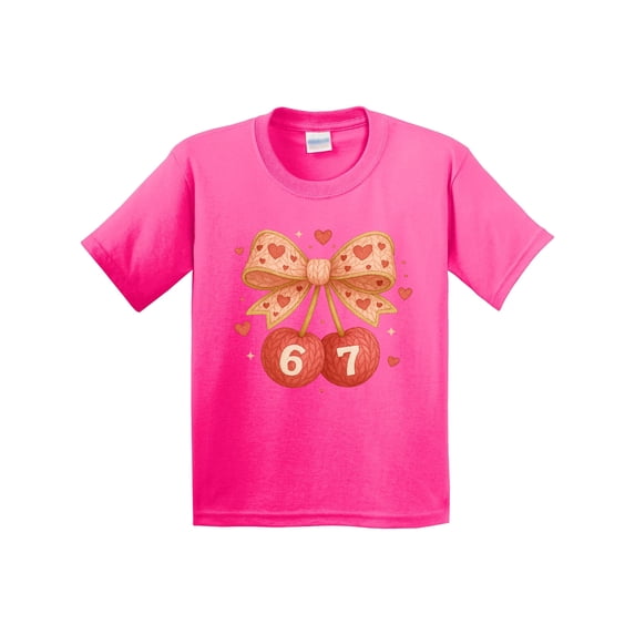 Inktastic 67th Anniversary Heart Bow and Cherries Youth T-Shirt