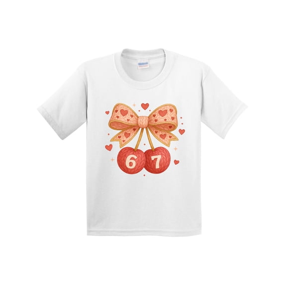 Inktastic 67th Anniversary Heart Bow and Cherries Youth T-Shirt
