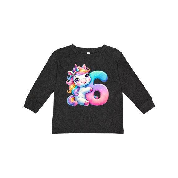 Inktastic 6th Birthday Cute Unicorn Boys or Girls Long Sleeve Toddler T-Shirt