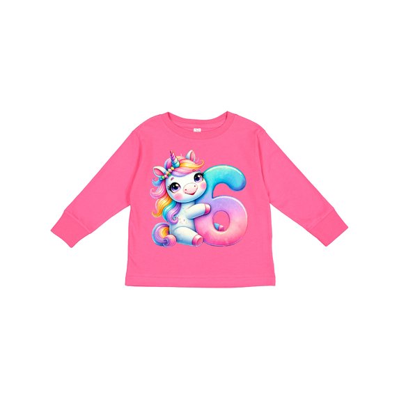 Inktastic 6th Birthday Cute Unicorn Boys or Girls Long Sleeve Toddler T-Shirt
