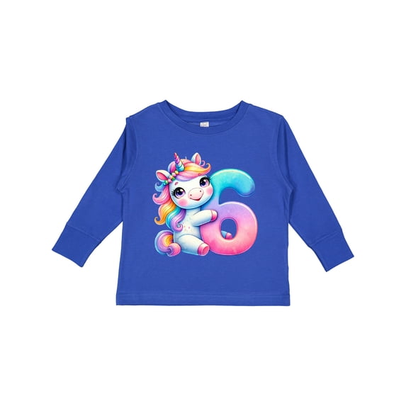 Inktastic 6th Birthday Cute Unicorn Boys or Girls Long Sleeve Toddler T-Shirt