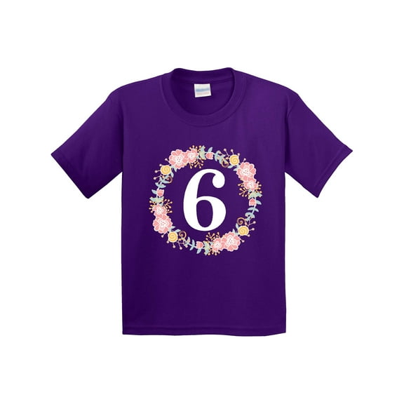 Inktastic 6th Birthday Floral Wreath Youth T-Shirt