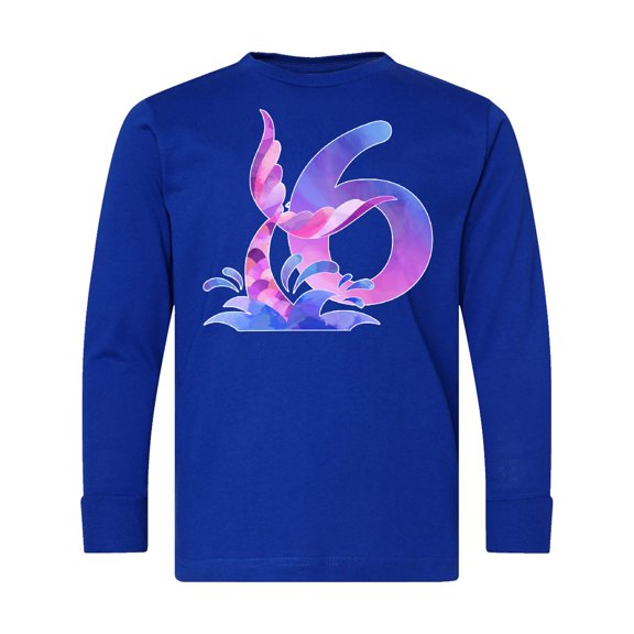 Inktastic 6th Birthday Mermaid Tail Long Sleeve Youth T-Shirt