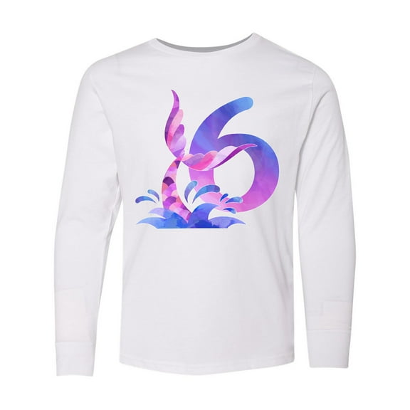 Inktastic 6th Birthday Mermaid Tail Long Sleeve Youth T-Shirt