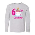 thumbnail image 1 of Inktastic 6th Birthday with Unicorn Cake Long Sleeve Youth T-Shirt, 1 of 5