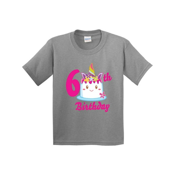 Inktastic 6th Birthday with Unicorn Cake Youth T-Shirt