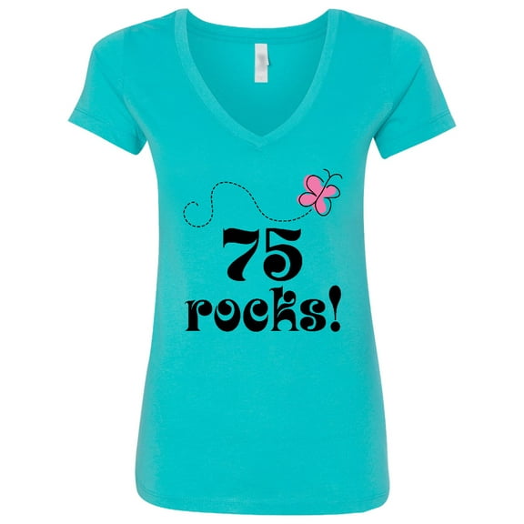 Inktastic 75th Birthday 75 Rocks Women's V-Neck T-Shirt