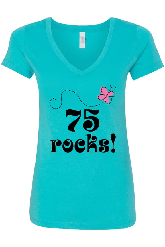 75th Birthday 75 Rocks Women's V-Neck T-Shirt