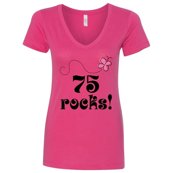 Inktastic 75th Birthday 75 Rocks Women's V-Neck T-Shirt
