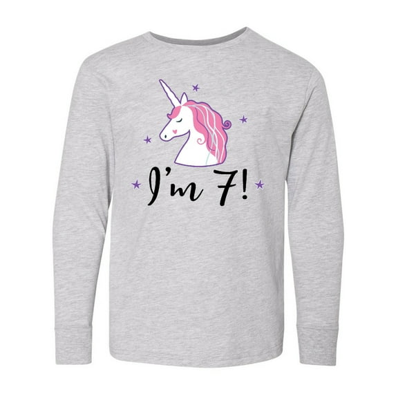Inktastic 7th Birthday Cute Unicorn Long Sleeve Youth T-Shirt