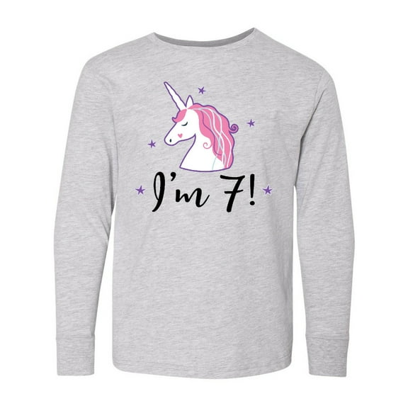 Inktastic 7th Birthday Cute Unicorn Long Sleeve Youth T-Shirt