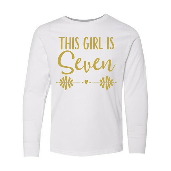 Inktastic 7th Birthday Gold Lettering 7 Year Old Girl Long Sleeve Youth T-Shirt