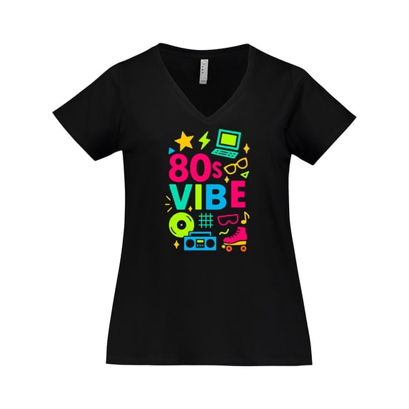 Inktastic 80s Vibe Retro Women's Plus Size V-Neck T-Shirt