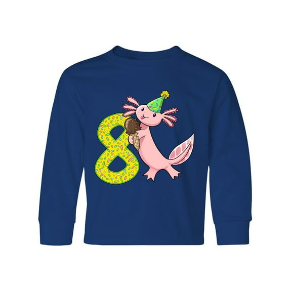 Inktastic 8th Birthday Axolotl with Ice Cream Long Sleeve Youth T-Shirt