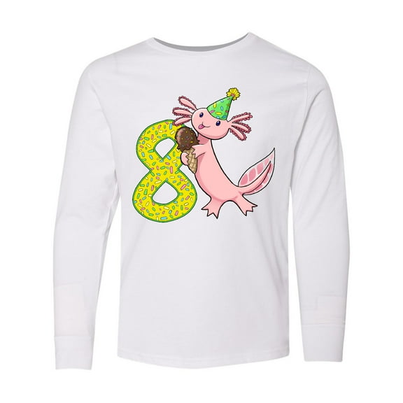 Inktastic 8th Birthday Axolotl with Ice Cream Long Sleeve Youth T-Shirt
