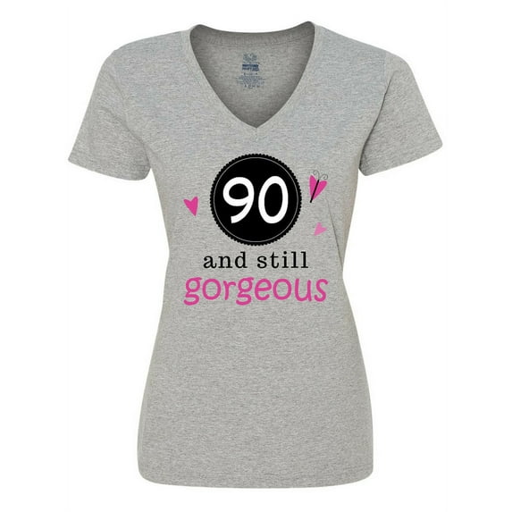 Inktastic 90th Birthday 90 and Still Gorgeous Women's V-Neck T-Shirt