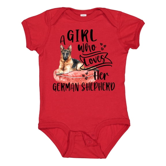 Inktastic A Girl Who Loves Her German Shepherd Boys or Girls Baby Bodysuit