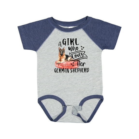Inktastic A Girl Who Loves Her German Shepherd Boys or Girls Baby Bodysuit