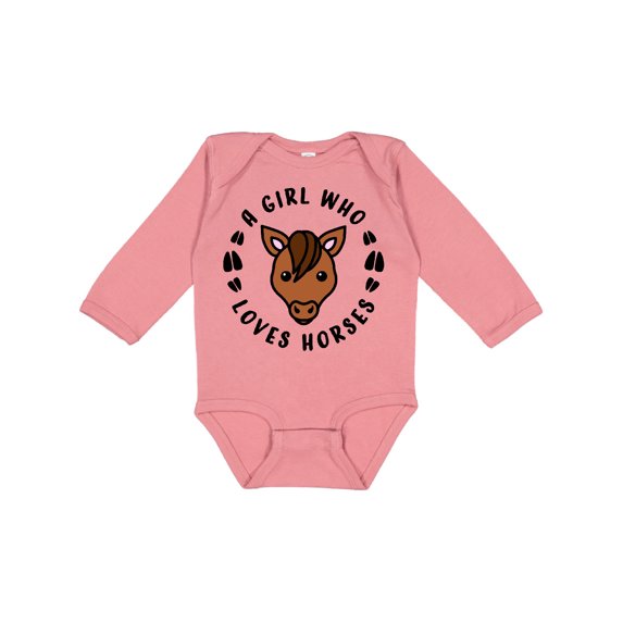 Inktastic A Girl Who Loves Horses Boys or Girls Long Sleeve Baby Bodysuit