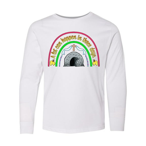Inktastic A Lot Can Happen in Three Days Easter Rainbow Long Sleeve Youth T-Shirt