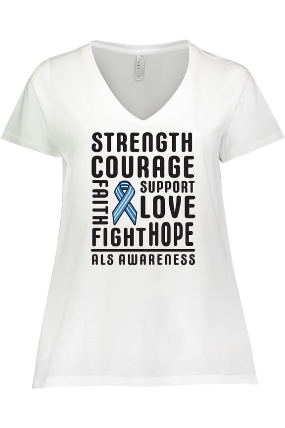 ALS Awareness Strength Courage Support Women's Plus Size V-Neck T-Shirt