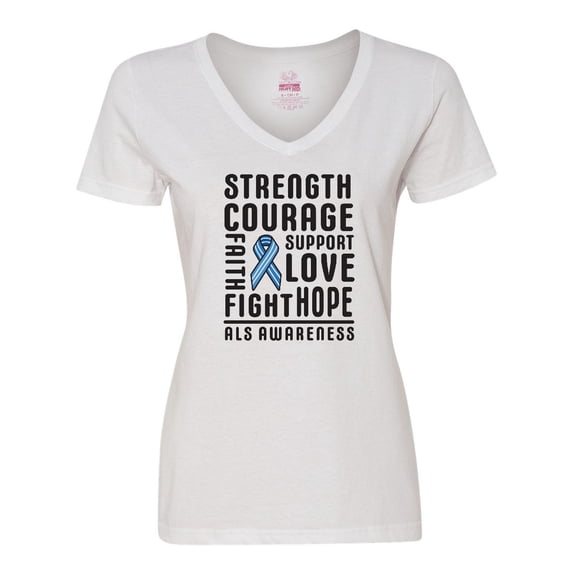 Inktastic ALS Awareness Strength Courage Support Women's V-Neck T-Shirt