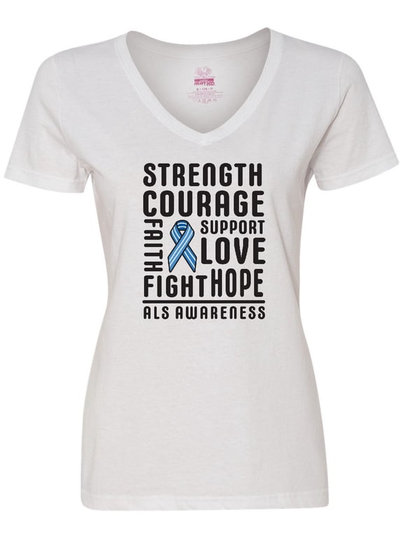ALS Awareness Strength Courage Support Women's V-Neck T-Shirt