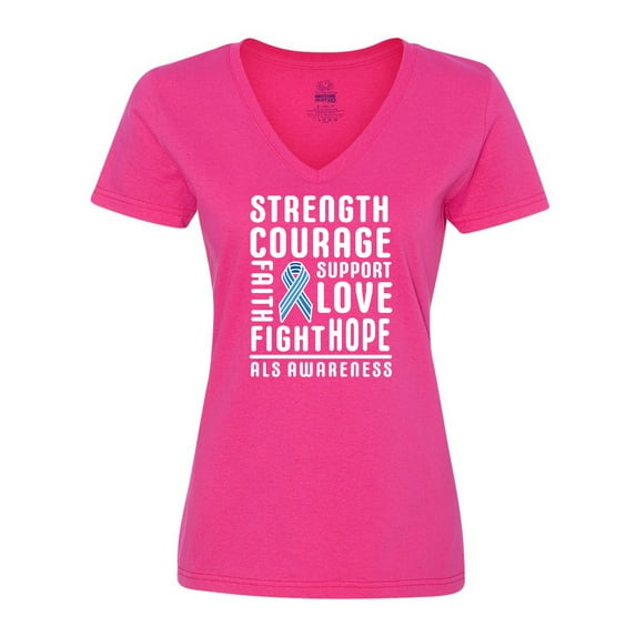 Inktastic ALS Awareness Strength Courage Support Women's V-Neck T-Shirt