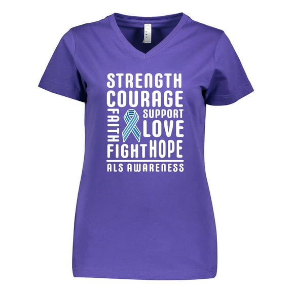 Inktastic ALS Awareness Strength Courage Support Women's V-Neck T-Shirt
