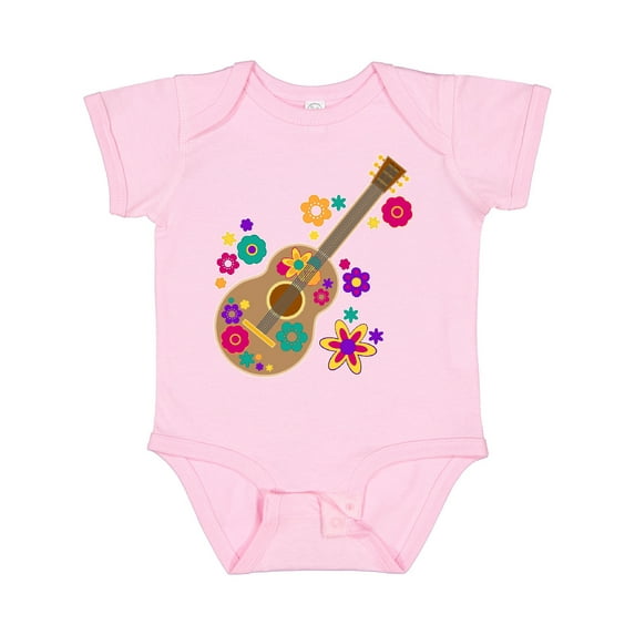 Inktastic Acoustic Guitar with Colorful Flowers Boys or Girls Baby Bodysuit