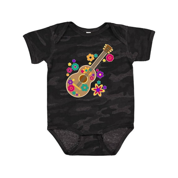 Inktastic Acoustic Guitar with Colorful Flowers Boys or Girls Baby Bodysuit