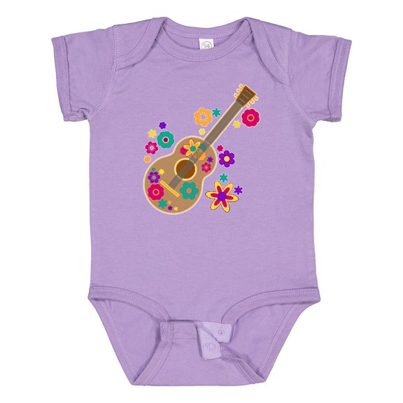 Inktastic Acoustic Guitar with Colorful Flowers Boys or Girls Baby Bodysuit
