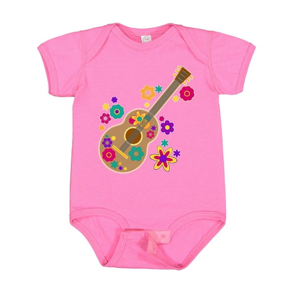 Inktastic Acoustic Guitar with Colorful Flowers Boys or Girls Baby Bodysuit