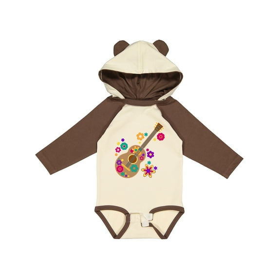Inktastic Acoustic Guitar with Colorful Flowers Boys or Girls Long Sleeve Baby Bodysuit